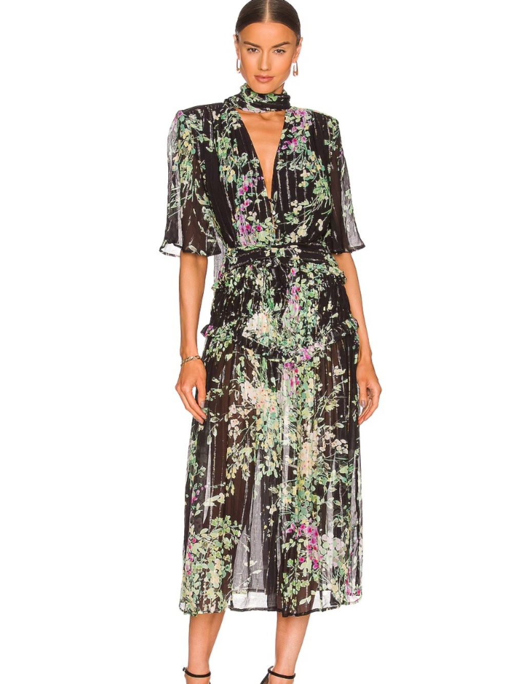 NWT Sabina Musayev Lunetta Midi Dress Black Floral Cocktail Evening Size Small